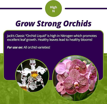 Jack's Classic 7-5-6 Orchid Liquid Concentrated Fertilizer with Micronutrients for Vegetative Growth and Prolific Blooming, 8 fl oz