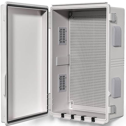 Electrical Junction Box, Ventilated Design, Cable Grommets, Indoor/Outdoor Use with Mounting Panel & Hinged Cover. Waterproof IP 65. (Grey Cover, 19.7"x15.7"x7.9")