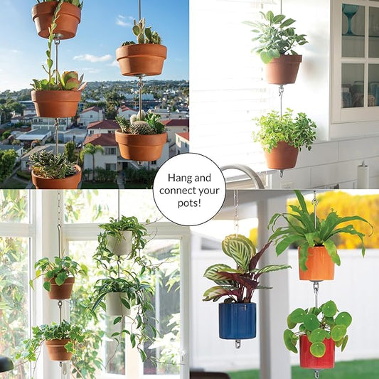 — Three Pack, Pot Hanger Kits + Accessories - Hang and Connect Your Clay Pots, Stainless Steel - Indoor Outdoor - Connectable Hanging Planter Vertical Garden w/Drainage for Healthy Plants