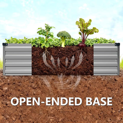 Vengarus 8x4x1FT (2 Pack) Galvanized Raised Garden Bed Kit, Outdoor Metal Planter Box for Vegetables, Rectangular Steel Container, Easy Assembly (Silver)