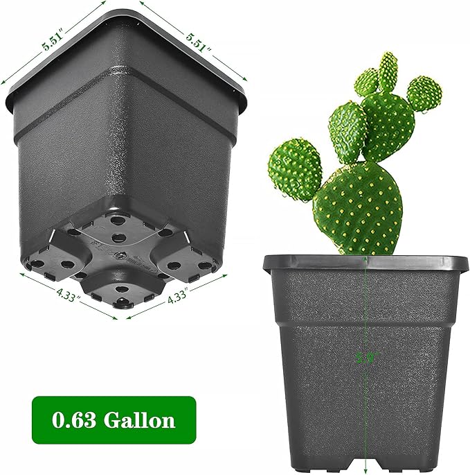 10 Pack Square Planter Nursery Pots 0.63 Gallon Pot for Plants, Square Black Grower Pot with Drainage Hole for Nursery Garden, Bulk Planter Flower Pots