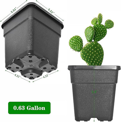 10 Pack Square Planter Nursery Pots 0.63 Gallon Pot for Plants, Square Black Grower Pot with Drainage Hole for Nursery Garden, Bulk Planter Flower Pots