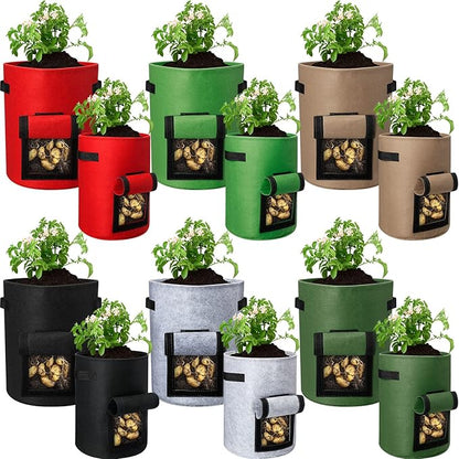 12 Pack Potato Grow Bags 10 Gallon 7 Gallon Garden Planting Bag with Flap Vegetable Grow with Handles and Harvest Window Thickened Nonwoven Fabric Pots for Tomato Vegetable and Fruits(Mix Color)