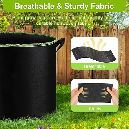 6-Pack 5 Gallon Grow Bags - 300G Heavy Duty Aeration Fabric Pots with Handles,Thickened Nonwoven Planter Bags for Vegetables Flowers Fruits