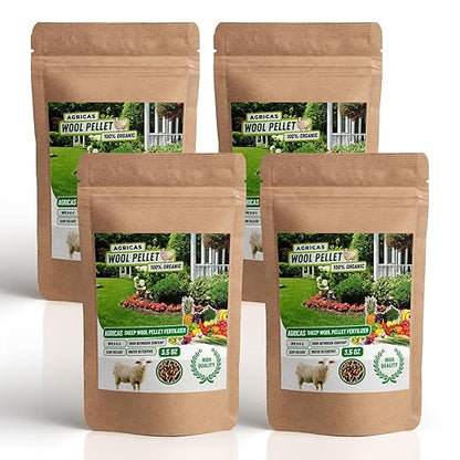 Wool Pellet Organic Fertilizer (4 * 3.5 oz), Made of Sheep Wool, Water Holding, Enhances Soil Health, Ideal for Fruits, Vegetables, Flowers, Indoor and Outdoor Plants - 4 Pack