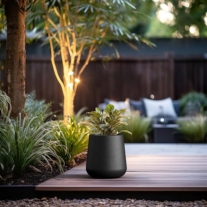 Kante Large Round Concrete Planter, 11.8" Dia Classic-Style Plant Pot with Drainage Hole, Ideal for Home, Patio, Garden, Flowers, Trees, Black Finish with Painted Interior