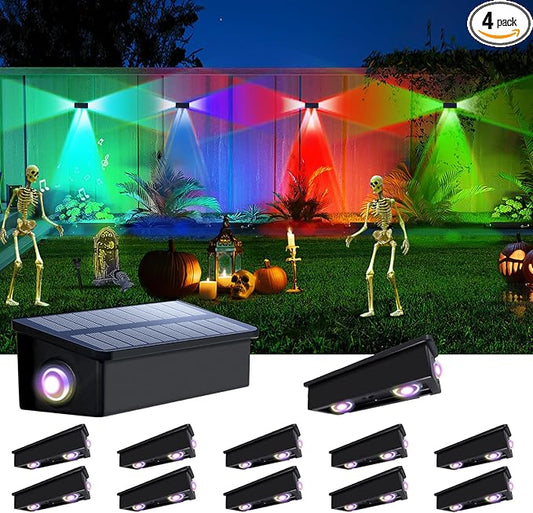 12Pack 3-Side Color Changing Solar Powered Fence Lights Outdoor Decorative LED Waterproof Yard Lamps for Outside Wall, Deck, House Patio, Rail, Stair, Yard, Pool, 7 Colorful Modes, Easy Installation