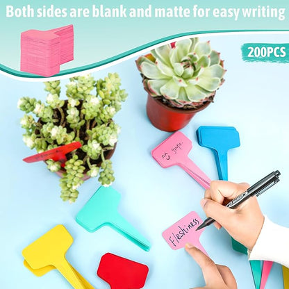 Plant Labels Tags 200Pcs T-Type Plant Markers Plastic Plant Label Tags Garden Labels Tags Plant Labels for Outdoor Garden Waterproof Plant Label Identification Stakes with Permanent Marking Pen (Pink)