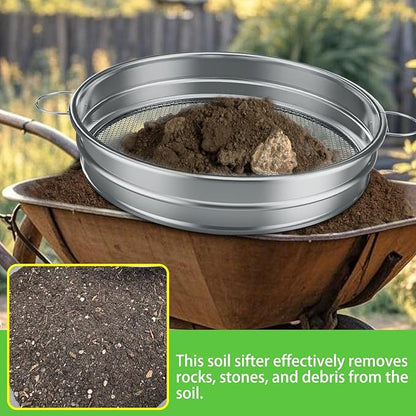 19“ Large Soil Sifter with Handle for Gardening, Dirt Sifter, Compost Sifter, Rock Sand Sifter, Wheelbarrow Sifter, Garden Soil Sieve, Metal Gravel Pellet Worm Sifter, Heavy Duty Bin Outdoor