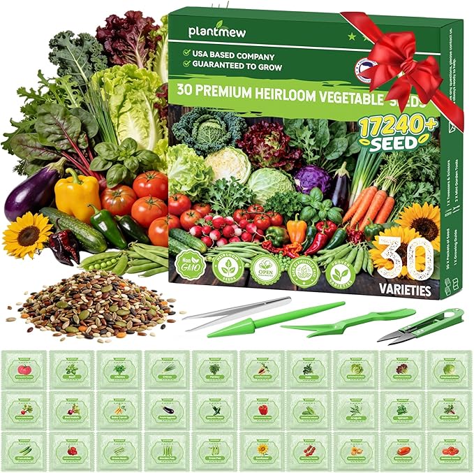 30 Heirloom Vegetable Seeds for Planting- 17,240+ Non-GMO Seeds for Planting, Individually Packeted for Indoor/Outdoor Gardens & Continuous Harvest