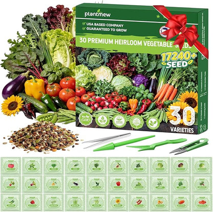 30 Heirloom Vegetable Seeds for Planting- 17,240+ Non-GMO Seeds for Planting, Individually Packeted for Indoor/Outdoor Gardens & Continuous Harvest