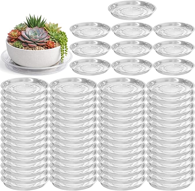 70 Packs 10" Clear Plant Saucers for Indoor Outdoor Use Heavy Duty Plastic Plant Trays for Planter Flower Pot Drip Trays to Catch Water, Bulk 4 to 20 Inch, Round Transparent