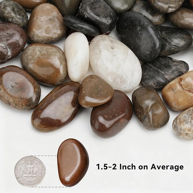 onlyfire Natural Polished Pebbles, 1.5-2 Inch Decorative Mixed Color Stones Aquarium Gravel River Rocks for Vase, Succulents, Landscaping and Home Decor (5-lb Bag)