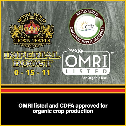 Royal Gold Crown Jewels Organic Imperial Boost 0-15-11 Dry Soluble Fertilizer, 1 lb - for Excellent Fruit and Flower Production, Encourages Late Season Blossoms