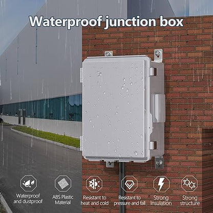 Electrical Junction Box, Ventilated Design, Cable Grommets, Indoor/Outdoor Use with Mounting Panel & Hinged Cover. Waterproof IP 65. (Grey Cover, 11.8"x7.9"x5.1")