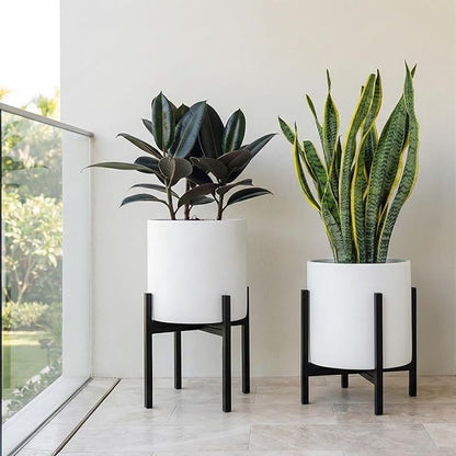 FaithLand Mid Century Plant Stand Indoor Outdoor (EXCLUDING 10" Plant Pot), Metal Planter Stand, Potted Plant Holder, Black, Hold Up to 10 Inch Planter - Fits Snake Plant - Upgraded Design.