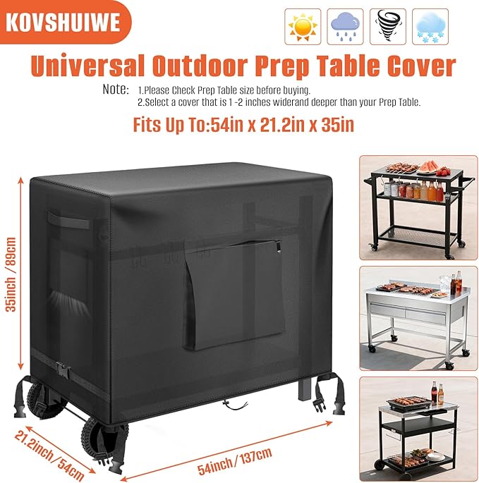 Kovshuiwe Outdoor prep Table Cover 52 inch for Keter Unity XL Outdoor Rolling Table Cart, Heavy Waterproof for Grill Dining Kitchen Cart Protective, Patio Food Prep Station, 54" L x 21.2" W x 35" H