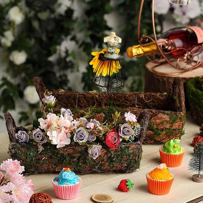 Efavormart Set of 2 | Preserved Moss Planter Box Flower Baskets with Handle - 13" & 15"