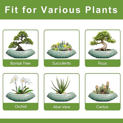 Bonsai Tree Pot - 18 Inch Ceramic Succulent Pots for Indoor Outdoor, Large Bonsai Planter with Drainage Hole, Ceramic Flower Pot, Decorative Planter, Gifts for Plant Lovers, Room Decor, Green
