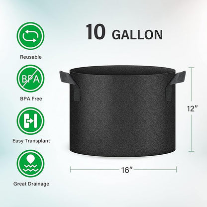 YSSOA 20-Pack 10 Gallon Grow Bags, Aeration Nonwoven Fabric Plant Pots with Handles, Heavy Duty Gardening Planter for Potato, Tomato, Vegetable and Fruits, Black