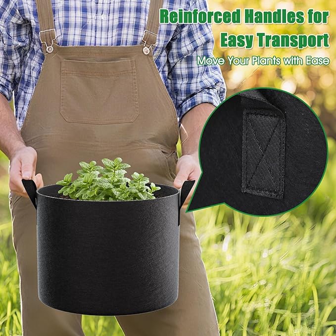 FEED GARDEN 5 Gallon Grow Bags 8 Pack – 300G Thickened Fabric Plant Pots with Reinforced Handles, Breathable Drainage Planters for Vegetables, Flowers & Herbs Indoor Outdoor