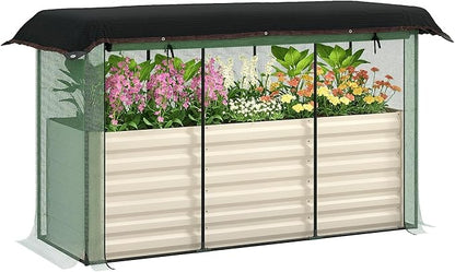 Outsunny 5.9 x 2 x 1.9 ft Galvanized Raised Garden Bed with Crop Cage Plant Protection Net and Shade Cloth Roof, Metal Planter Box with Cover for Vegetables, Flowers, Herbs, Beige