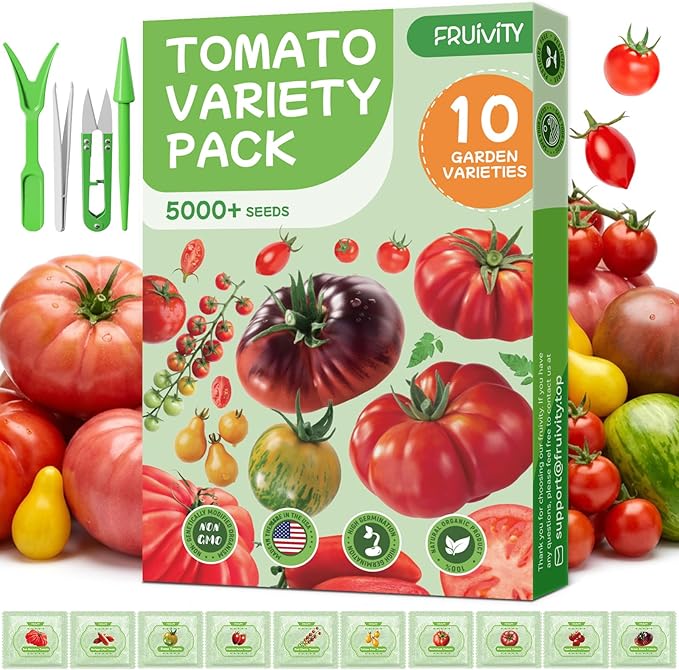 10 Pack Heirloom Tomato Seeds Variety Pack -5000+ Non-GMO Garden Seeds for Planting Outdoors & Indoor Home Gardening Gift, Cherry, Yellow Pear Tomatoes & More