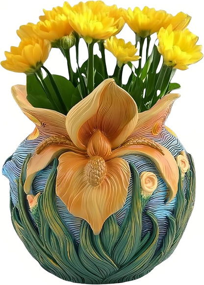 Starry Night Floral Planter, Unique and Interesting Abstract Art Flower pots, Vibrant Colors, Perfect for Home/Garden Artistic Decoration (Flowers)