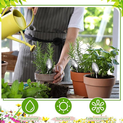 Bucherry 12 Pcs Metal Plant Label Signs, Spoon Shape Planted Herb Markers Garden Labels with Herb Names for Nursery Indoor Outdoor Garden Decoration, Stainless Steel, 12 Styles, 6.8" x 1.4"