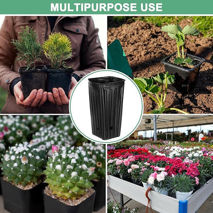 50-Pack Plant Nursery Pots, 3.94x3.94x7.87 Inch Plastic Deep Growing Nursery Pots Succulent Planter Flower Tree pots with Drainage Holes for Indoor Outdoor Gardening [Black]