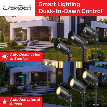 6-Pack Outdoor Low Voltage Landscape Spotlights, 6×3W 200LM, 3000K Warm White, Dusk to Dawn, IP65 Waterproof Path Lights with Transformer, 60FT Cable & Ground Stakes
