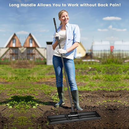 Goplus Lawn Leveling Rake, 30" x 10" Heavy Duty Level Lawn Tool w/ Ergonomic Handle for Soil, Effort-Saving Landscape Rake for Garden, Backyard, Golf Course, Farm, Pasture, Black