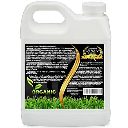 Humic Acid Liquid Aeration Lawn - Humic Acid & Fulvic Acid Liquid Concentrate - 10,000 sq ft - Organic Plant Food Enhancer for Lawn, Plants, Turf Grass & Garden Soil Treatment Conditioner & Aerator