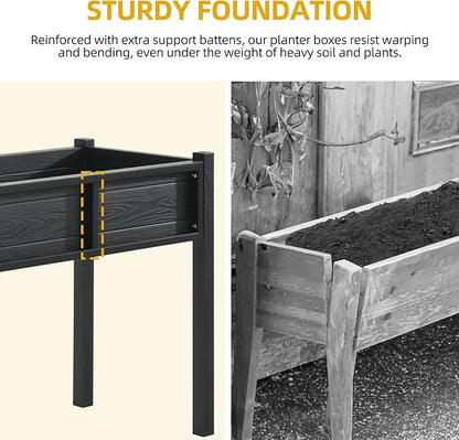 DWVO Raised Garden Bed HDPE with Legs Poly-Wood All-Weather Elevated Planter Box Outdoor with Drainage System Patio Planters for Herbs Vegetables Flowers Plant Bed for Garden Balcony, Black