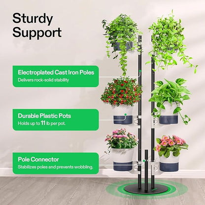 VIVOSUN Metal Plant Stand, 6-Tier Tall Vertical Planter Tower with Self-Watering Planters, Modular Shelf for Indoor & Outdoor Use