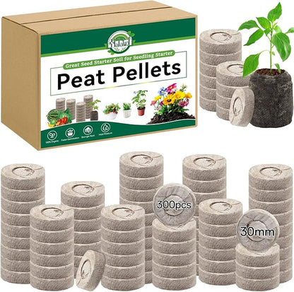 Halatool 300 Pcs 30mm Peat Pellets Block Potting Soil for Seedlings, Compressed Garden Soil Seed Starter Nutrient Peat Pods for Starting Seeds, Planting Flowers, Vegetables, Herbs