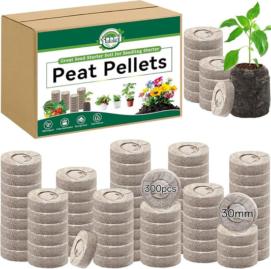 Halatool 300 Pcs 30mm Peat Pellets Block Potting Soil for Seedlings, Compressed Garden Soil Seed Starter Nutrient Peat Pods for Starting Seeds, Planting Flowers, Vegetables, Herbs
