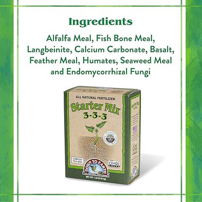 Down To Earth All Natural Fertilizers Organic Starter Mix - Plant Food for Starts, Transplants, New Gardens, Containers 3-3-3, 1 lb