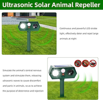 2026 Upgraded Solar Ultrasonic Animal Repellent Cat Deterrent Outdoor Motion Activated with Flash Light Repeller Keep Squirrel Deer Dog Raccoon Skunk Rabbit Away from Yard Garden Lawn 4 Pack