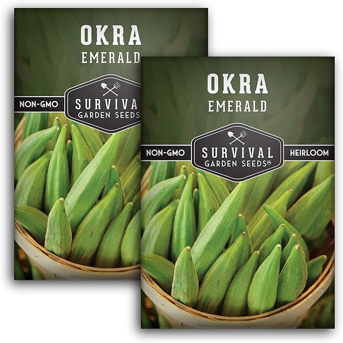 Survival Garden Seeds - Emerald Okra Seed for Planting - Packet with Instructions to Plant and Grow Tender and Large Okra in Your Home Vegetable Garden - Non-GMO Heirloom Variety - 2 Pack