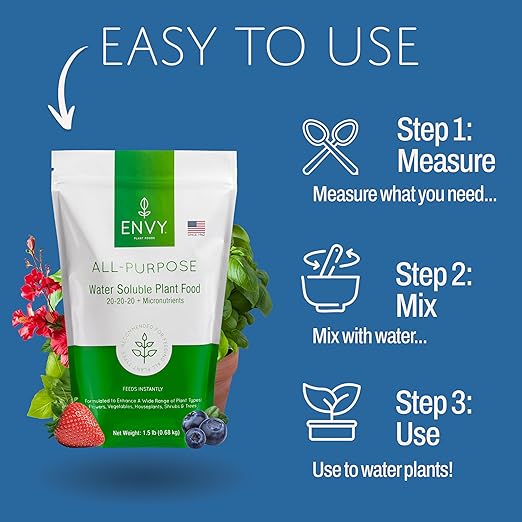 ENVY All-Purpose Plant Fertilizer, 3 Pound - Makes 300 Gallons, for Indoor and Outdoor Plants, Pet Safe, Water Soluble, Made in USA
