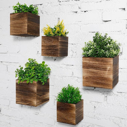 6 Pack Rustic Wood Wall Planters Hanging Wall Planters Pocket Vases Hanging Decor Vase for Plants Dried Flowers Faux Greenery Plants Indoor Living Room Bedroom Farmhouse Home Decor (3 Sizes)