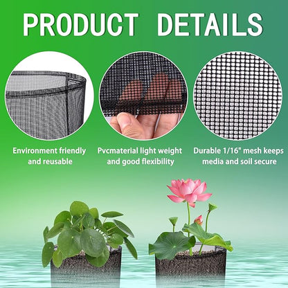 EBaokuup 4 Pcs Aquatic Pond Planting Bags-7" Reusable Mesh Water Garden Pond Plant Pot-Breathable Black Square Lily Plant Pots for Pond Bog Plant Garden Terrestrial Plant