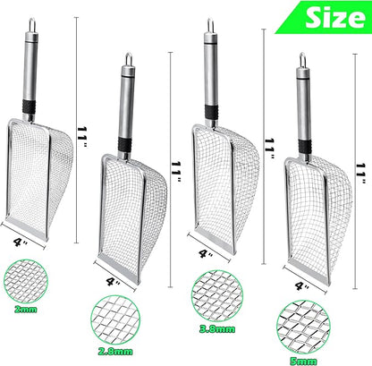 4Pcs Soil Sifter for Gardening, Mesh Stainless Steel Sieve Sifter with Handle(2/2.8/3.8/5mm), Portable Garden Sifter for Soil Rocks Sand Compost Dirt