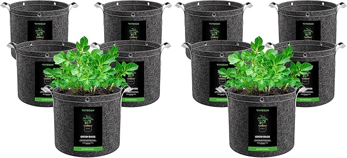 VIVOSUN 10-Pack 3 Gallon Grow Bags, 500G Thick Nonwoven Fabric Pots with Strap Handles, Multi-Purpose Rings, for Low Stress Plant Training Fruits, Vegetables, and Flowers