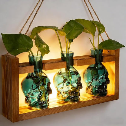 Skull Plant Propagation Station with LED Lights - Halloween Decor Skull Planter, Hydroponics Pot for Office, Unique Gifts for Women & Plant Lovers(Grey)