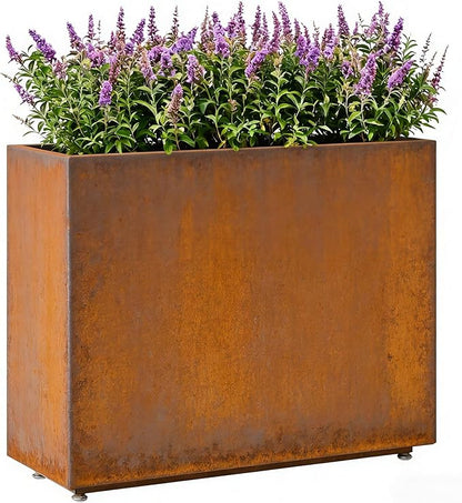 30-inch Tall Elevated Metal Planter, 36W x 11D Corten Steel Style Planter Box with Removable Partition & Adjustable Feet, Outdoor Weathering Corten Steel Planters for Patio, Deck, Yard, Rust