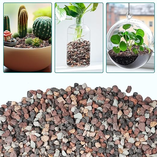 5lbs Mix Horticultural Lava Rock for Plants, 1/5 Inch Potting Soil Amendment for Succulents, Cactus & Bonsai, Decorative Volcanic Gravel for Terrarium, Drainage Gritty Rock, Top Dressing