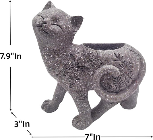 coolboy Cute Cat Succulent Pot with Drainage Hole,Resin Animal Planters Cat Statue Decor,Indoor Plant Pots Cactus Flower Pot for Home Decor and Office Desk Decoration or Outdoor Garden Decoration