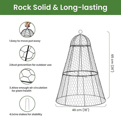 Easy-Snap Open Design Chicken Wire Cloche (6-Pack) - Adjustable Garden Plant Protectors from Birds & Animals for Large Plants & Flowers, 18" Dx26 H (L)
